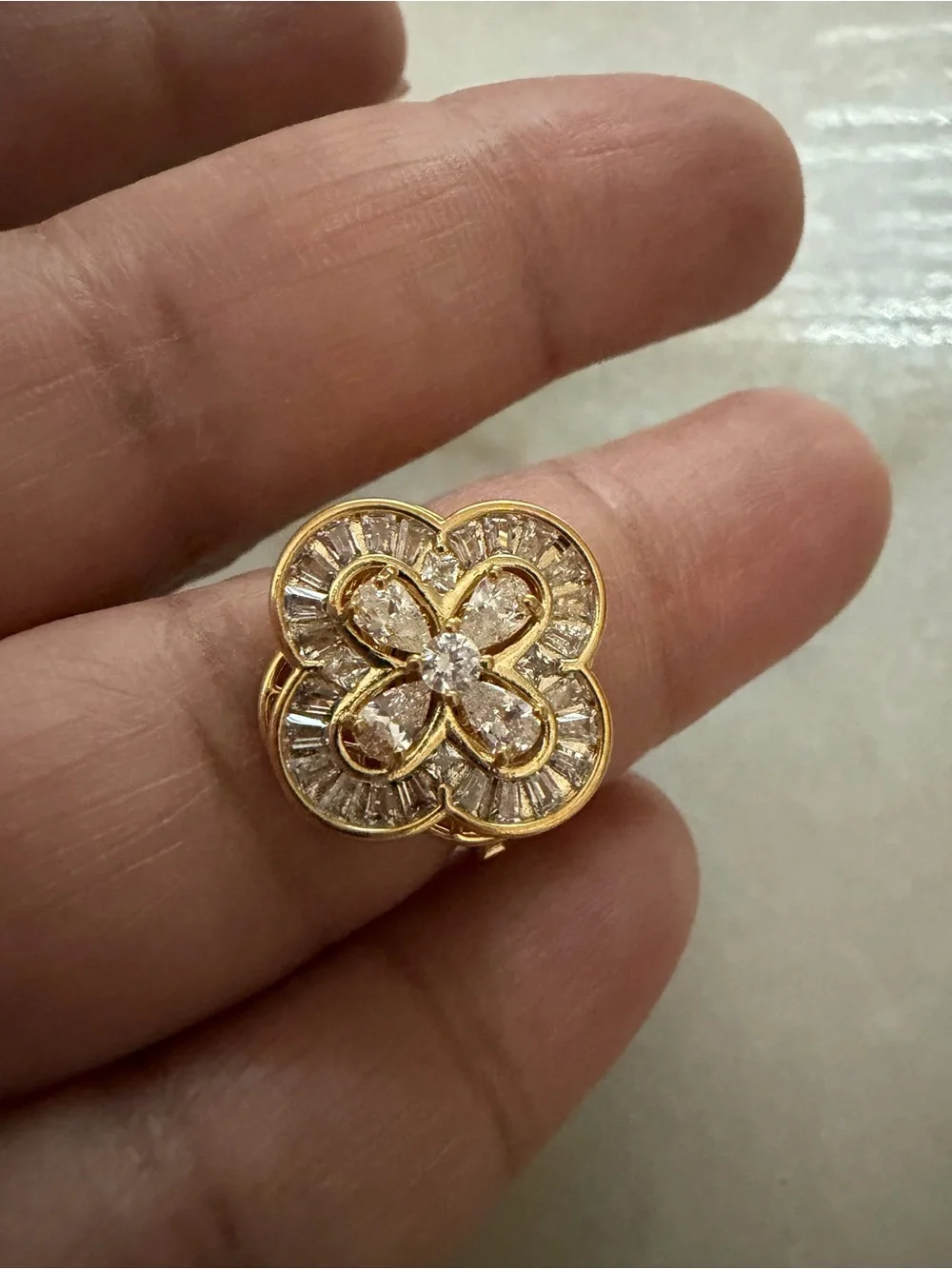 Gold plated Cz Floral Statement Ring - Brand Unspecified